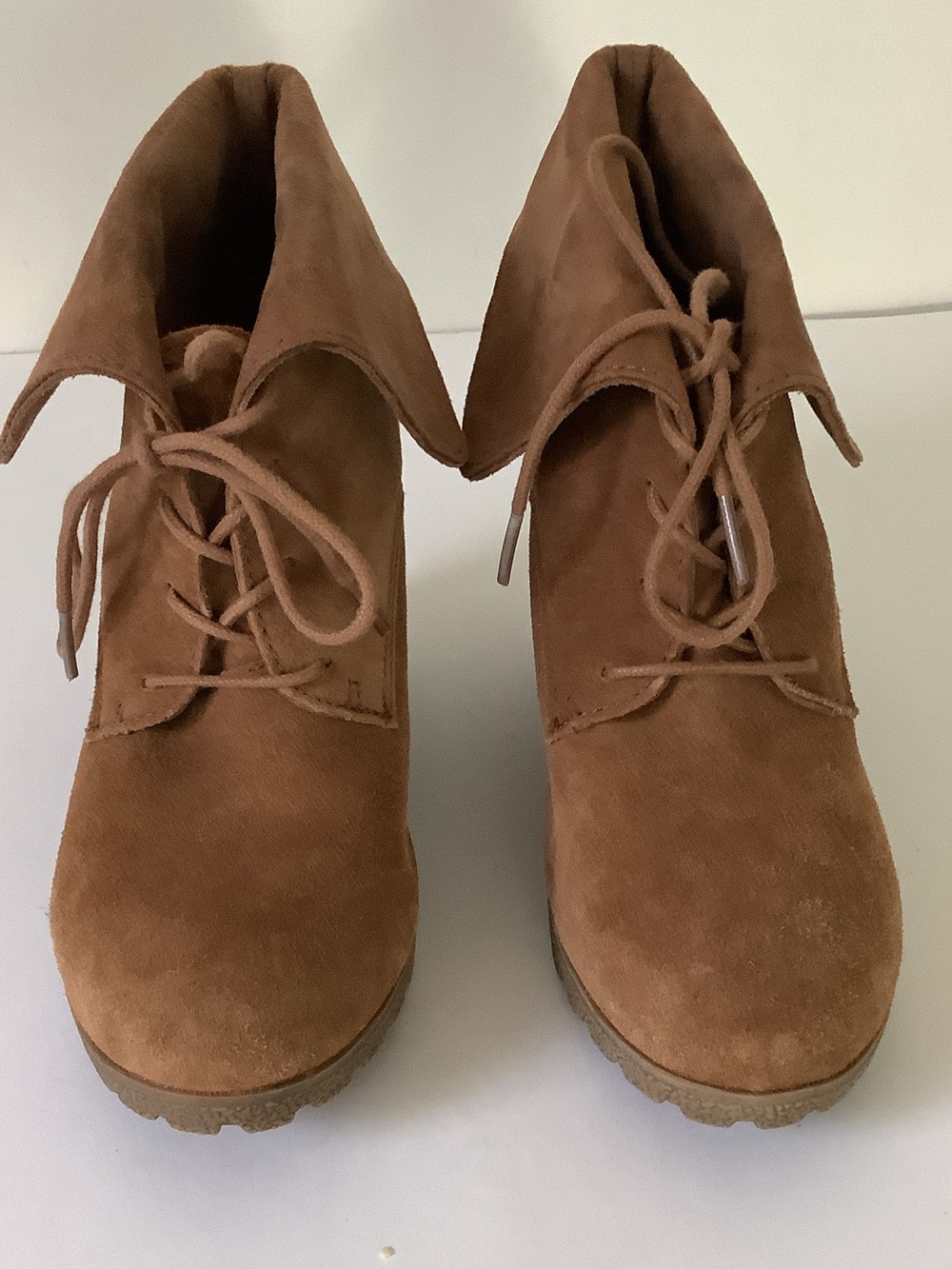 MIA Women’s Brown Suede Lace-Up Wedge Ankle Boots